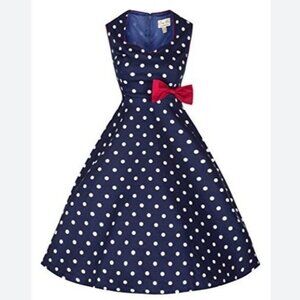 Lindy Bop 'Leda' Vintage 1950's Tea Room Blue Polka Dot Swing Dress